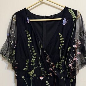 SHEIN Black Dress with Floral Embroidery